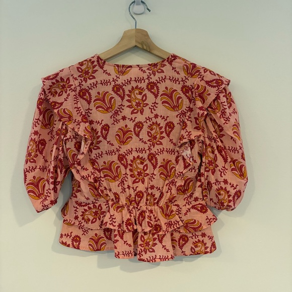Anthropologie || Rahi Diana Paisley Floral Ruffle Blouse Pink XS - Picture 5 of 9